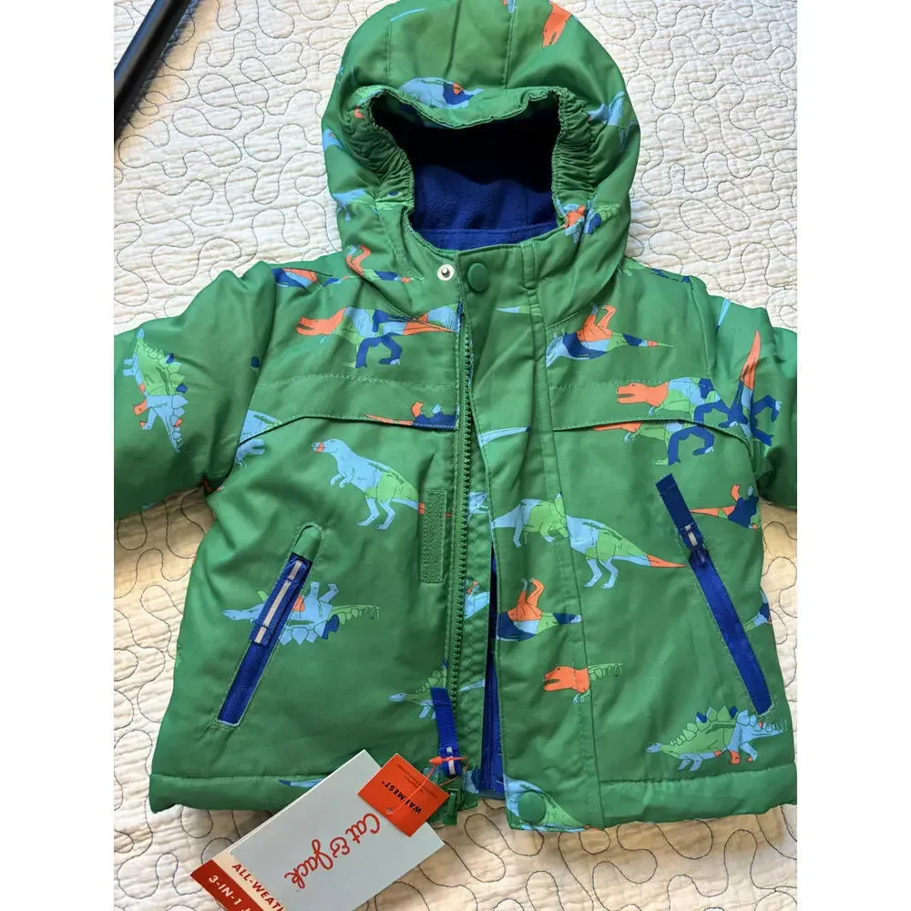 Cat & Jack Kids' Green Dinosaur‎ Print Hooded Jacket size 12 months [COPY]